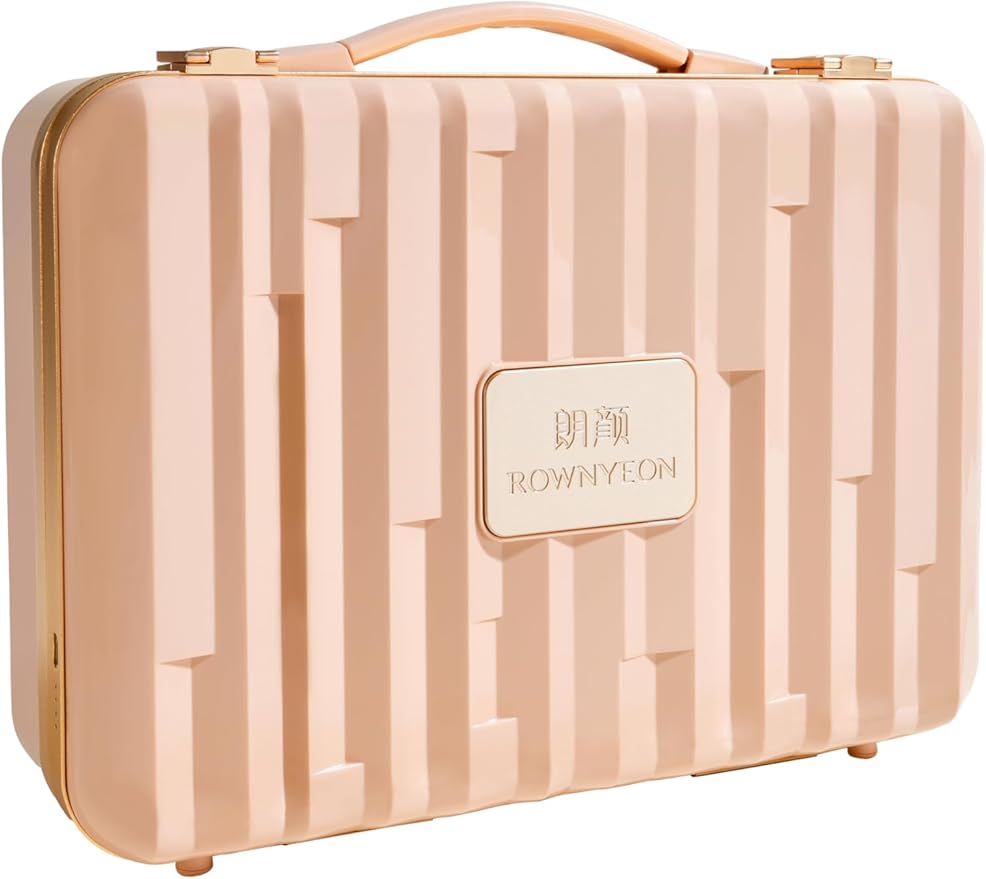 ROWNYEON Travel Makeup Case with Light-Up Mirror & Removable Divider - Portable Train Case Organizer for Girls, Makeup Artist & Hairstylist - 10x Mirror (Pink)