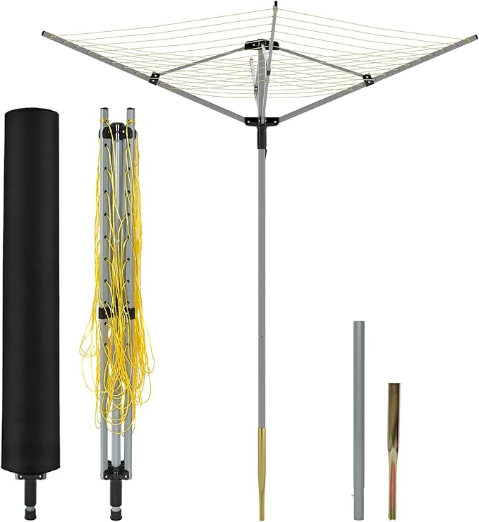 tonchean Outdoor Umbrella Drying Rack, 4-arm Rotary Umbrella Clothesline for Laundry, Adjustable Height Rotary Dryer Collapsible Clothes Drying Rack | 12-Lines with 165 ft. Clothesline