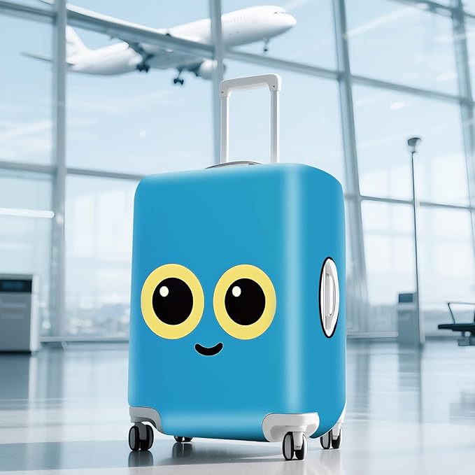 ANNA QUEEN Cute Emoticons Blue Luggage Cover Washable Suitcase Protector Suitcase Cover Anti-Scratch,Stretchable Fit for 18-32Inch Luggage,Travel Bag Cover L(fits 26-28Inch suitcase)