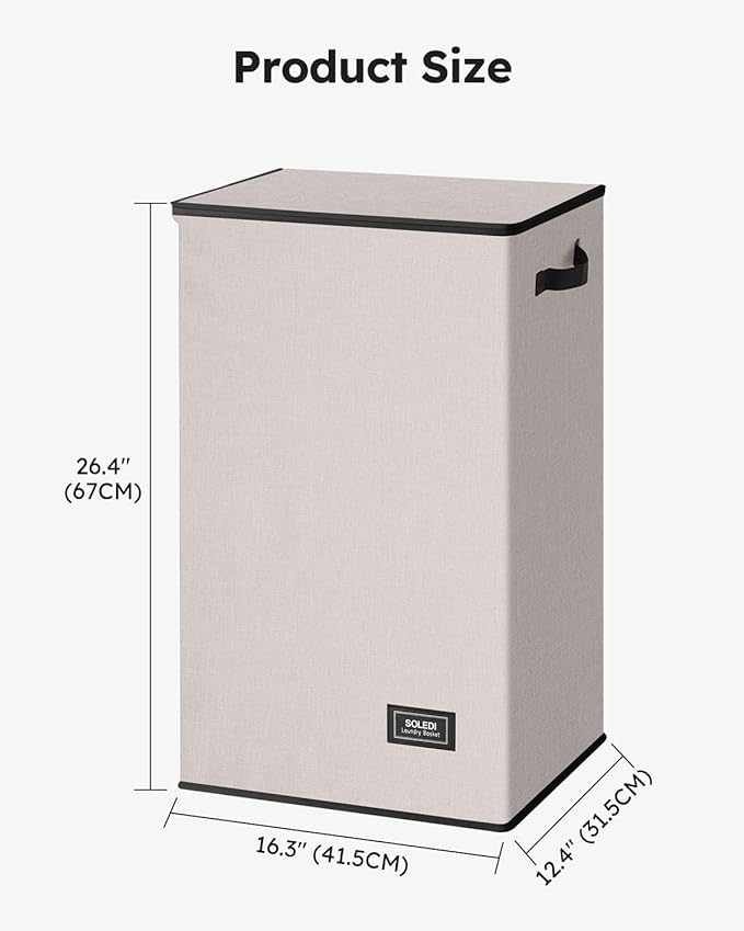 SOLEDI Laundry Hamper with Lid 90L Large & Tall Collapsible Laundry Basket, Clothes Hamper with Bag Removable Easy to Carry, Dirty Hampers for Bedroom, Bathroom, Dorm, College, Light taupe