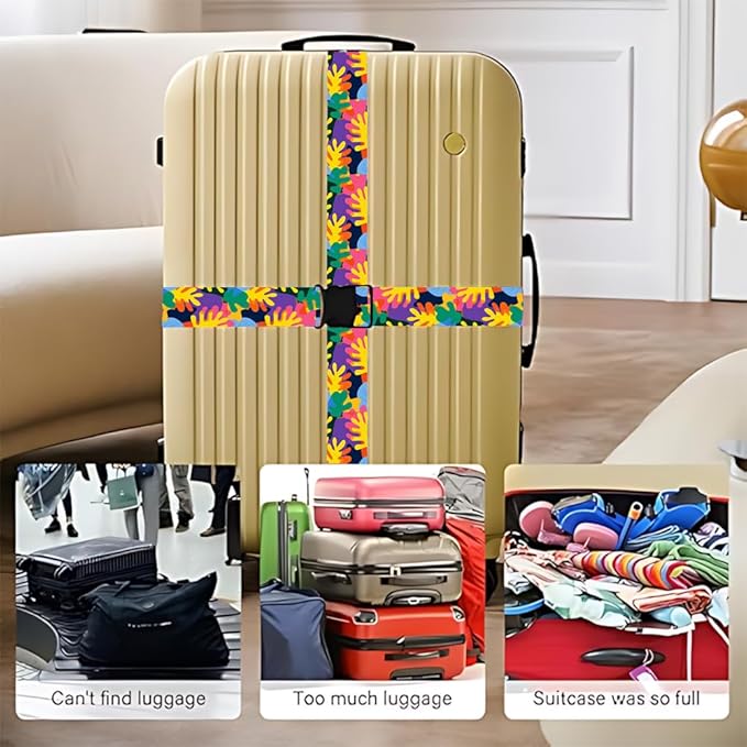 2PC,Abstract Color Luggage Strap 1.97 x 70.84 inch Multicolor Leaf Design Adjustable Suitcase Belt Durable Nylon Baggage Identifier Modern Travel Accessory