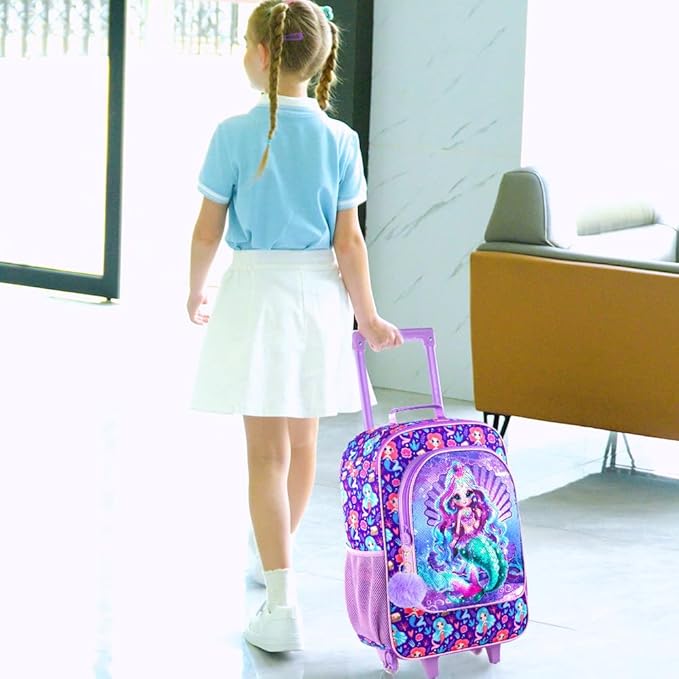 Kids Luggage for Girls, Cute Mermaid Rolling Suitcase Wheels for Children Toddler