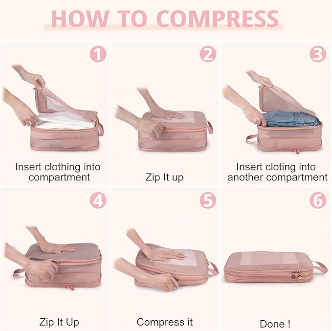 Expandable Double-Sided Compression Packing Cube,3 Set Lightweight Double Deck Organizer Bag Carry on Luggage Backpack Suitcases,Women Travel Accessories for Separate Clean and Dirty Clothes