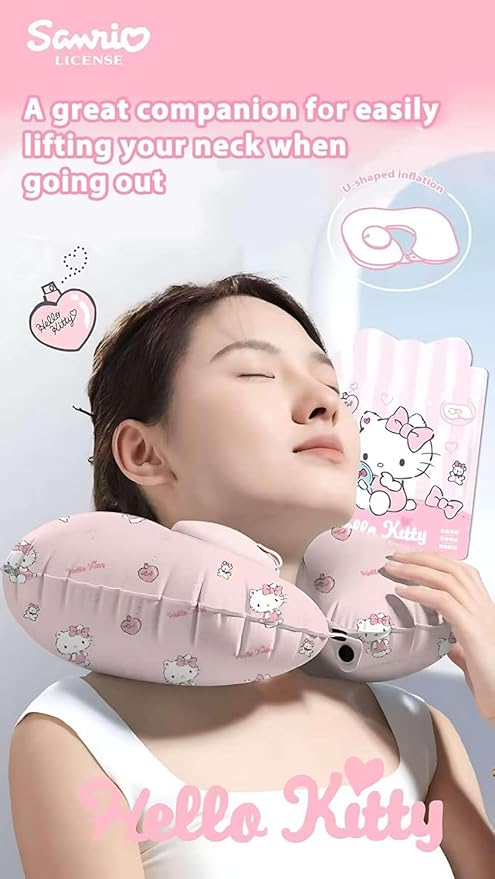 Kitty Cat Neck Pillow, Pink Memory Cotton Travel Accessory, Suitable for Airplane, car and Office Scenes, Comfortable and Breathable,