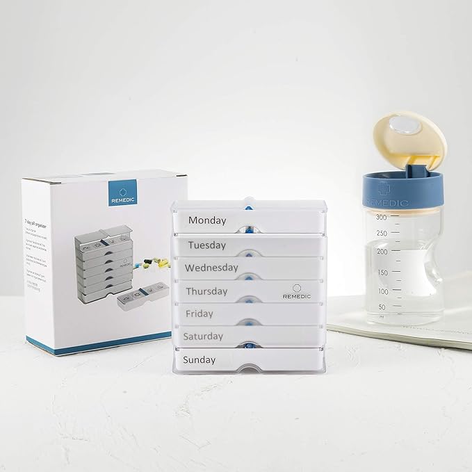 Weekly Pill Organizer 7 Day AM/PM – 4 Compartments per Day, Arthritis Friendly Pill Case with Better Grip Design, Medicine Planner for Vitamins, Supplements, and Medications – Easy to Use Pillbox