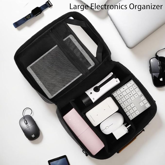 Extra Large Electronics Organizer Travel Case, Cable Organizer Bag with Shoulder Strap, Electronics Accessories Storage Double Layer Bags for Cord, Tablet, Headphone, Charger, Tools, DJ Gifts