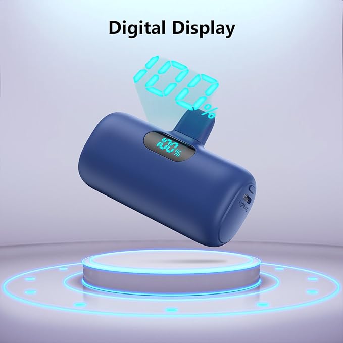 Mini Portable Charger for iPhone,Upgraded 5000mAh PD Fast Charging Battery Pack,LCD Display Cute Power Bank Portable Phone Charger for iPhone 14/14 Pro Max/13/13 Pro/12 Pro/11/XS/XR/X/8/7/6-Deep Blue