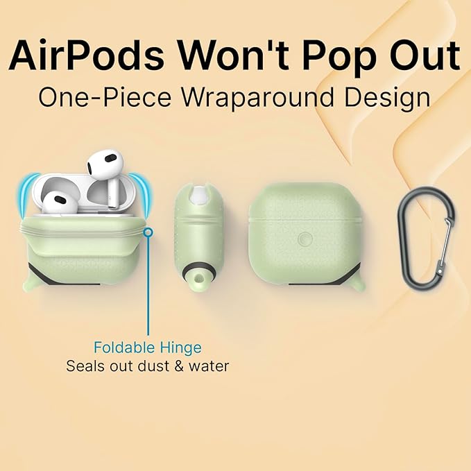 Catalyst Waterproof Case for AirPods 3rd Generation (2021) - Wireless and USB-C Charging Compatible AirPods 3rd Generation Case, Drop Protection Cover for AirPods 3 One Piece Design with Carabiner