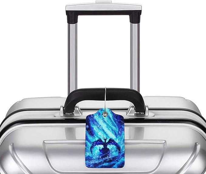 Set of 2 Dragon Luggage Tags for Suitcases Travel, Cool Blue Bag Tags for Luggage Backpack with Privacy Cover Id Label, Stainless Steel Loop and Address Card