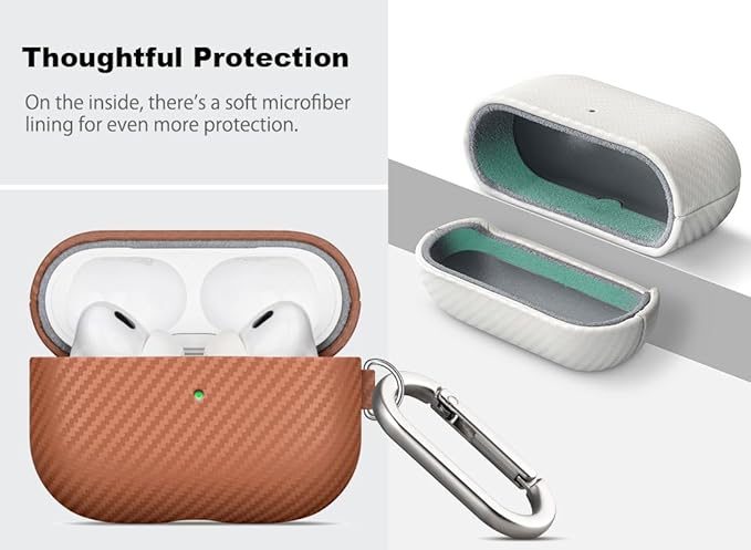 Leather Case - for AirPods Pro 3 Case Cover with Keychain - Selected Skin-friendly Leather, Carbon Fibre Texture, Handmade Shockproof Hard Cover for AirPods Pro 3rd Generation Earbuds - Brown