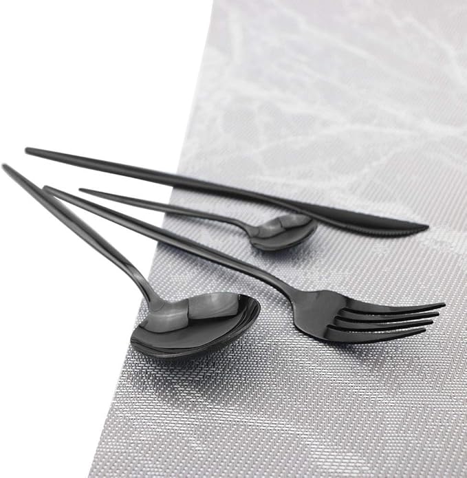 Shiny Black Silverware Set, JASHII 20-Piece Stainless Steel Satin Finish Flatware Set, Kitchen Utensil Set, Mirror Polished Tableware Cutlery Set for Home and Restaurant, Dishwasher Safe