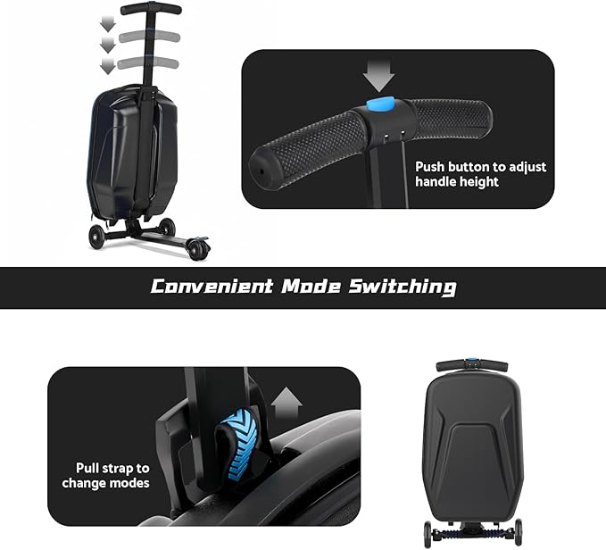 20" Hardshell Scooter Suitcase for Kid & Adult Foldable 2 in 1 Ride on Carry on Travel Trolley Scooter Luggage With Wheels