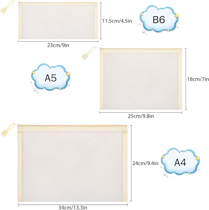 12 Pieces Zipper Nylon Mesh Pouch, Mesh Cosmetic Bags Makeup Bags Pencil Case, Multipurpose Travel Bags for Cosmetic School Office Supplies and Travel Accessories (Beige, Assorted Sizes)