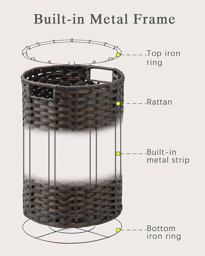 Laundry Hamper Laundry Basket Round 19.0 Gal (72 L) Handwoven Rattan Laundry Basket, Large Wicker Laundry Hamper with Removable Laundry Bag Handles 2 Mesh Bags for Bathroom Living Room Brown