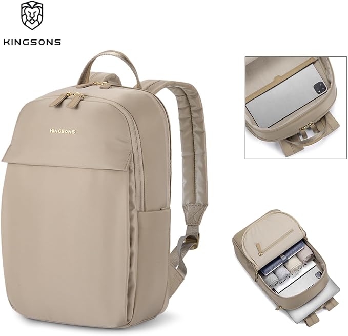 Kingsons Slim Travel Backpack With Luggage Strap,Black Business Backpack, Waterproof Nylon Commuter Bag for Work & Travel,Hiking, Red,Khaki (KS25002-Khaki-US-1)