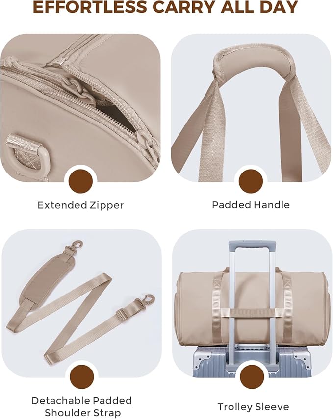 WANDF Convertible Garment Bags for Travel with Wet Pocket Carry on Garment Duffle Bag 2 in 1 Puffy Hanging Clothes Travel Bags with Shoe Compartment for Airplanes Business Weekend Gym Wedding (Khaki)