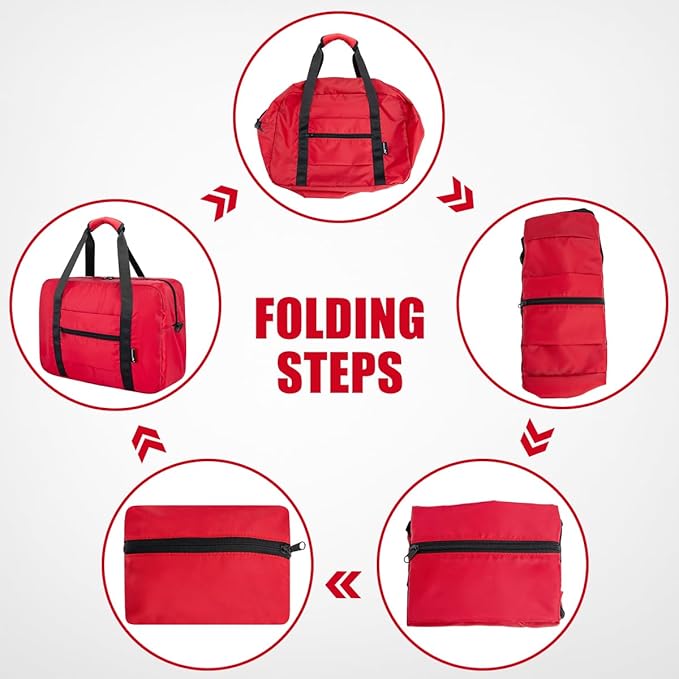 Foldable Travel Duffle Bag, Airlines Approved Carry On Bag Weekender Overnight Bag for Men Women, 40L (Red)