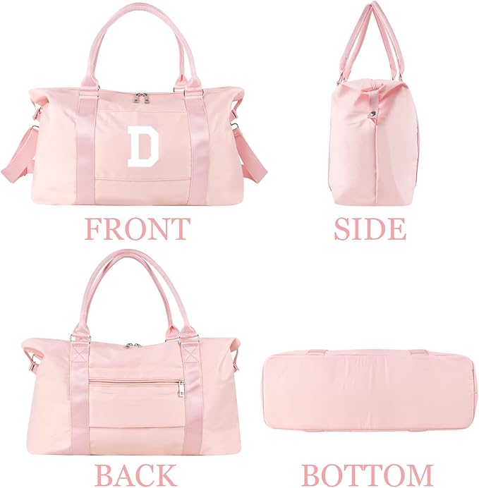 Initial Travel Duffel Bag Sports Gym Bag for Girls Teen Birthday Gifts,Pink Personalized Weekender Bag Carry On Tote Bags for Women Men,Waterproof Overnight Luggage Bag with Trolley Sleeve(Letter D)