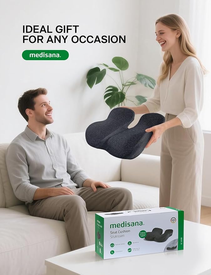 Medisana Seat Cushion, SC 100B Seat Cushions for Office Chairs, Car Seat, Wheelchair - Sciatica & Tailbone & Coccyx Pain Relief Pillow for Driver Sedentary People(Size:17 * 14.6 * 3.54 in-Black
