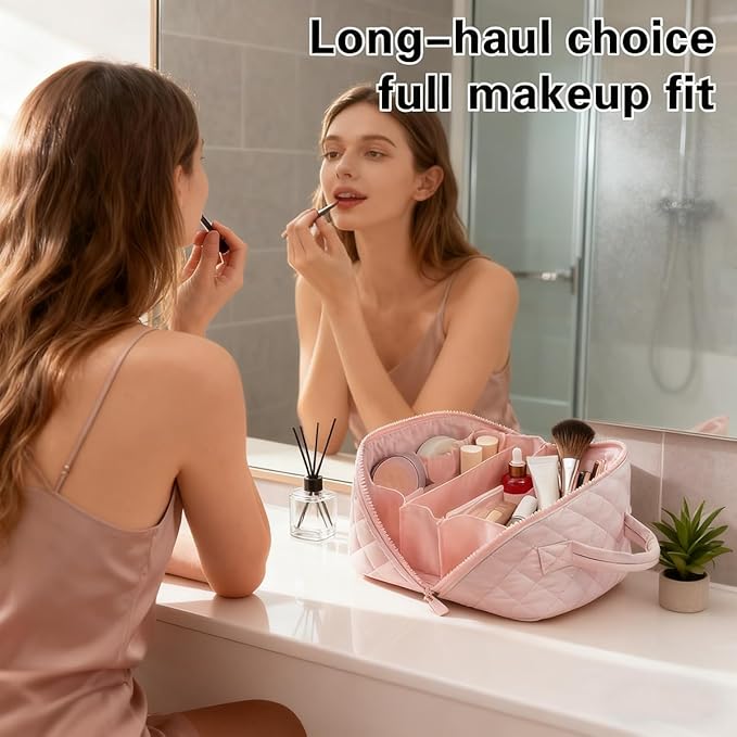 Makeup Bag,Quilted Puffer Cosmetic Bags,Travel Toiletry Bag for Women,Large Capacity Waterproof Make up Bag Set