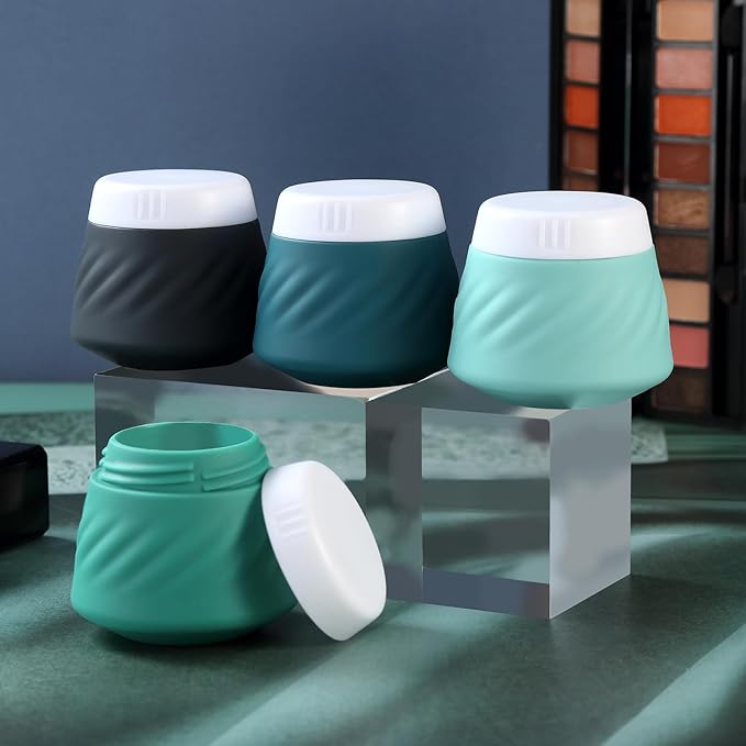 Gemice Silicone Cream Jars TSA Approved Travel Size Containers with Clear Bag, Leak-proof Travel Accessories with Lid for Cosmetic Face Body Hand Cream (4 Pack)