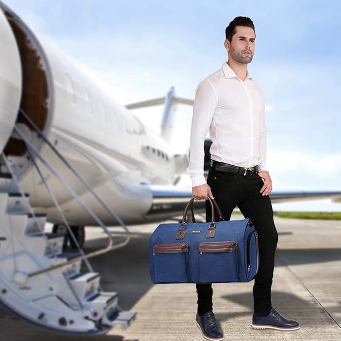 Convertible Garment Bag with Toiletry Bag, Modoker Carry on Garment Duffel Bag for Men Women - 2 in 1 Hanging Suitcase Suit Travel Bags, Blue