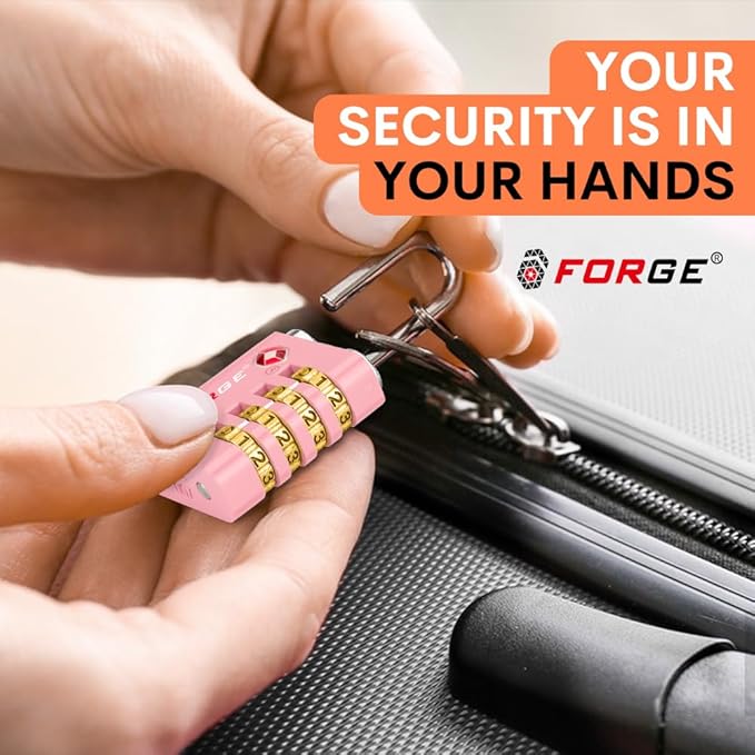 Forge Dual-Opening: Key or Combination Access Lock, TSA Approved Locks for Luggage, Pelican case, Travel, Gym, School, Stainless Steel Shackle. (Pink, 2 Pk)