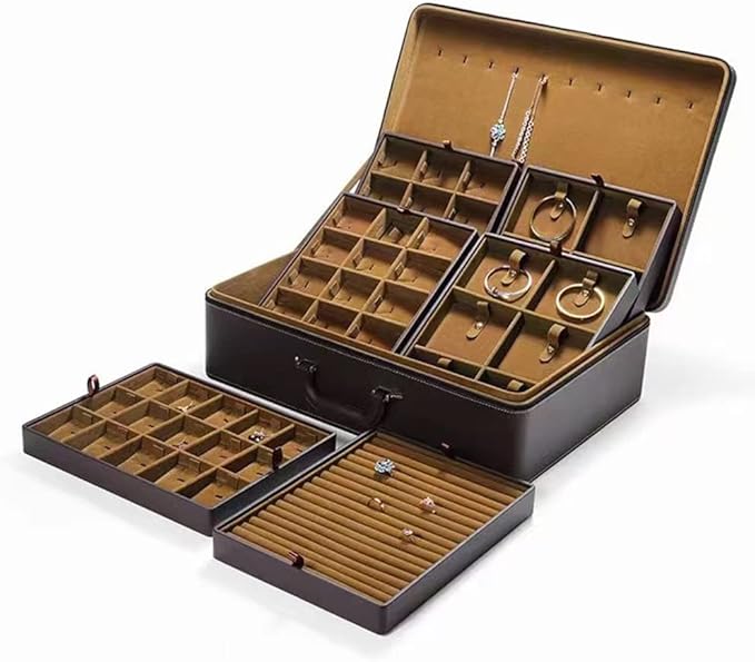 Jewelry Box Carriable Large Commercial Organizer with Handle Zipper Faux-Leather Accessory Case Storage with Trays Gift for Women Men Jeweler(XL6-BK)