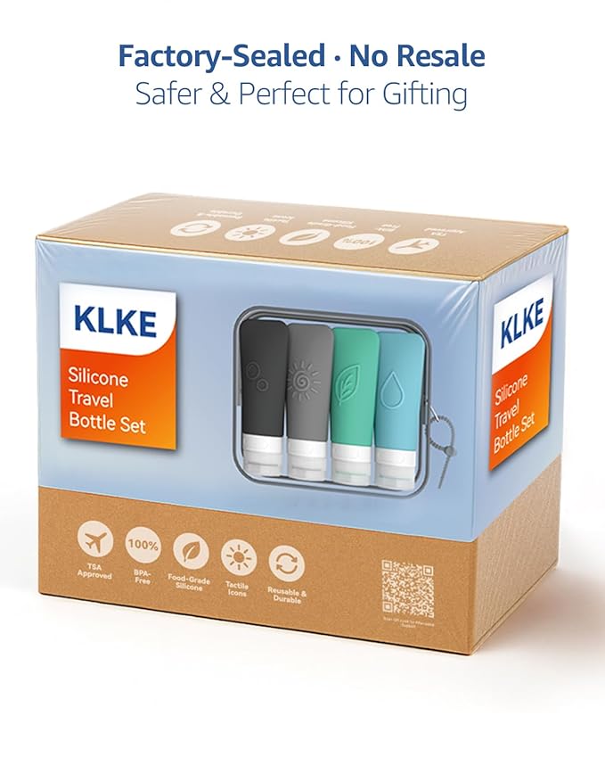 23-Piece All-in-One Silicone Travel Bottles Set – TSA Approved Leakproof Toiletry Kit with Double Bags, Flat Easy-Squeeze Bottles with Tactile Icons, Cream Jars, Pump & Spray, Cleaning Brush