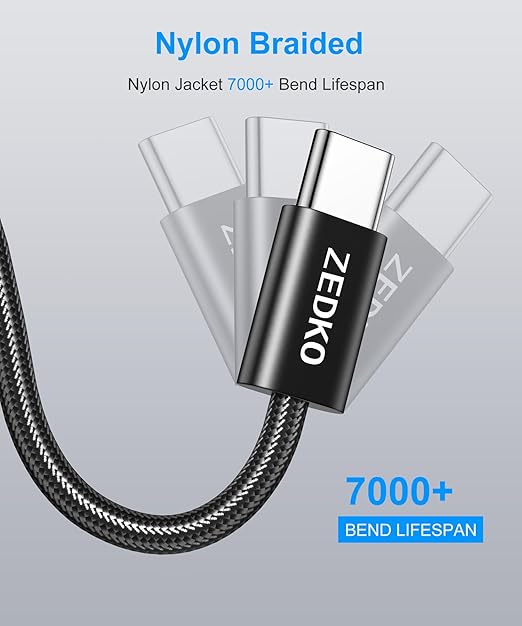 ZEDKO USB to USB C Cable 6 Pack (3/3/6/6/10/10ft) Braided USB A to Type C Fast Charging Cable for iPhone 17 16 15 Pro Max Galaxy S25 S24 A17 A16 Note 9 Pixel 10 USBC Charger Cord for Android Black