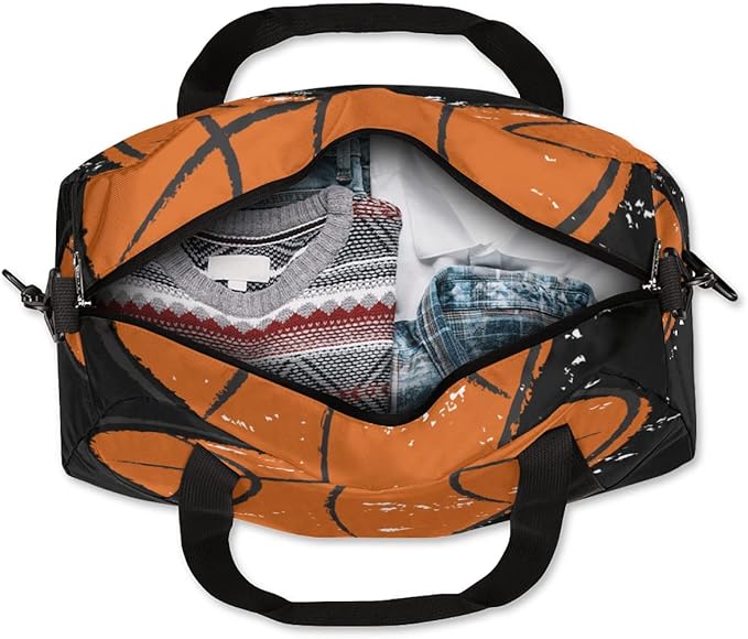 Heart Shape Basketball Sports Pattern Gym Duffle Bag for Kids,Sports Bag for Teens Boys & Girls Small Waterproof Overnight Weekender Carry School Practice Travel Bag