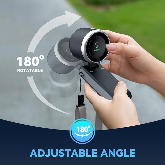 Portable Handheld Turbo Fan, 5 Gear Wind, Battery Operated, Up to 12 Working Hours, 3 IN 1 Hand Fans with Air Turbo Tech Cooling Fan for Outdoor Activities, Travel, Beach (Black)
