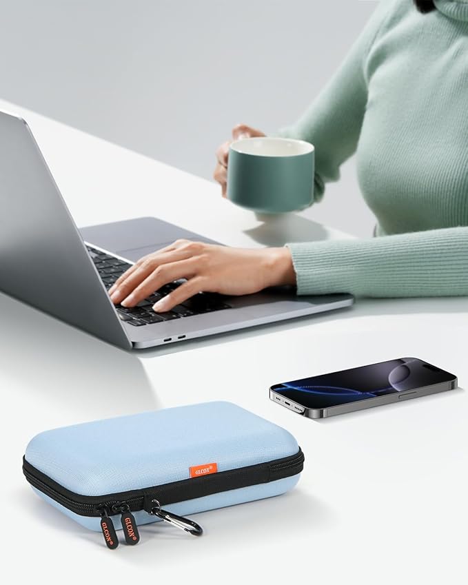 Shockproof Hard Shell Carrying Case - Light-Blue Case for External Hard Drive, Power Bank, Charger, Cable, Cell Phone, Electronic Accessories - Larger Capacity Storage Pouch Portable Travel Bag