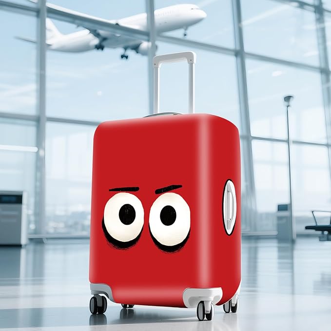ANNA QUEEN Cut Emoticons Red Luggage Cover Washable Suitcase Protector Suitcase Cover Anti-Scratch,Stretchable Fit for 18-32Inch Luggage,Travel Bag Cover L(fits 26-28Inch suitcase)