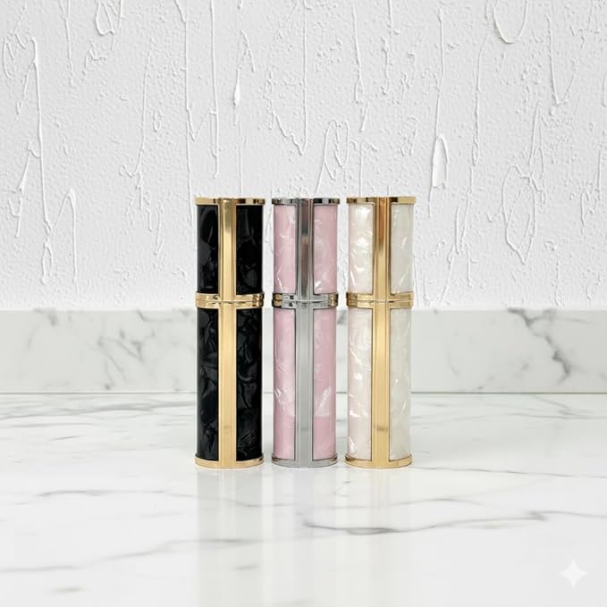 Ms Lovely Pearlescent Travel Perfume Atomizer Bottle – 5ml Refillable Mini Spray for Purse, TSA Approved Portable Fragrance Dispenser (Pink and Silver)