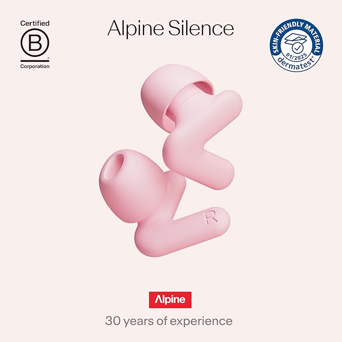 Alpine Silence Earplugs for Sleep, Focus & Travel - V-Shape Snug Fit & Soft Oval Tips – 4 Sizes XS/S/M/L - Comfortable, Reusable Hearing Protection - up to 25dB – Pink
