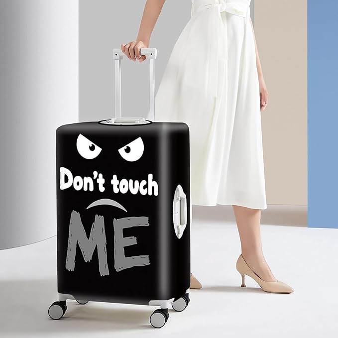 Funny 'Don't Touch Me' Luggage Cover – Black Travel Suitcase Protector with Angry Face Design, Stretchable and Protective Cover for Travelers Fits 32''–34'' Suitcases (Size XL)