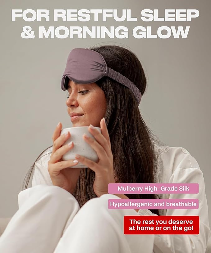 SUNDAYSILKS™ 3D Contoured Silk Sleep Mask | Padded Silk Eye Mask with Eye Cups for Lash Extensions | Blackout, Organic for Women & Men, Perfect for Travel, Slip-Free Deep Sleeping, Antifaz para Dormir