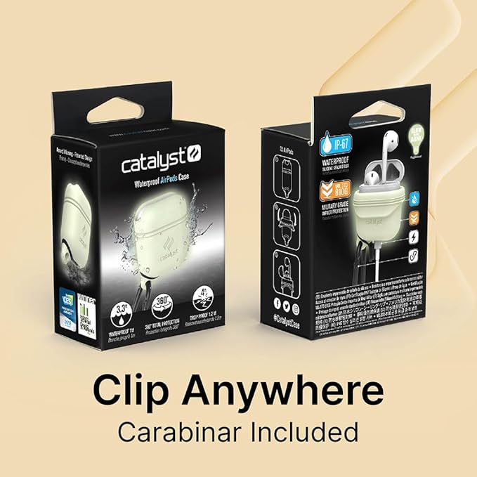 Catalyst Waterproof Case for AirPods 2nd Generation and AirPods 1st Generation - Wireless and USB-C Charging High Drop Protection AirPod Gen 2 and Gen 1 Case with Carabiner, One Piece Design