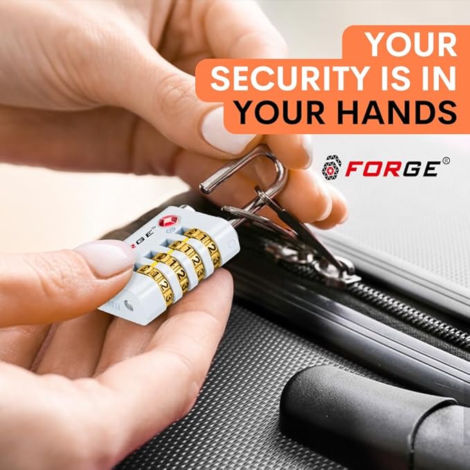 Forge Dual-Opening: Key or Combination Access Lock, TSA Approved Locks for Luggage, Pelican case, Travel, Gym, School, Stainless Steel Shackle. (White, 2 Pk)