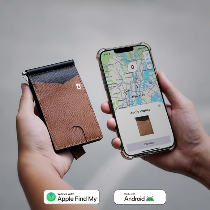 Jenoss Smart Tracking Wallet For Men: Smart Tracker Works with Apple Find My Full Grain Leather, Slide Pop Up Card, Minimalist Compact 12 Cards Slot Organizers ID Money Clip
