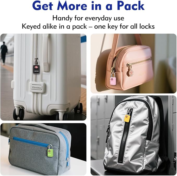 Sure Lock TSA Approved Luggage Locks Mini Size Lock with Keys for Travel, Zinc Alloy Body with Steel Shackle, Key Alike, Key Alike in The Same Package