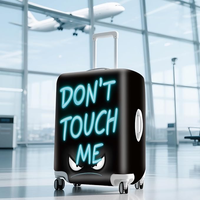 ANNA QUEEN Blue Don't touch me Travel Luggage Cover Suitcase Protector Suitcase Cover Anti-Scratch,Stretchable Fit for 18-32Inch Luggage,Travel Bag Cover Washable (L(fits 26-28Inch suitcase)