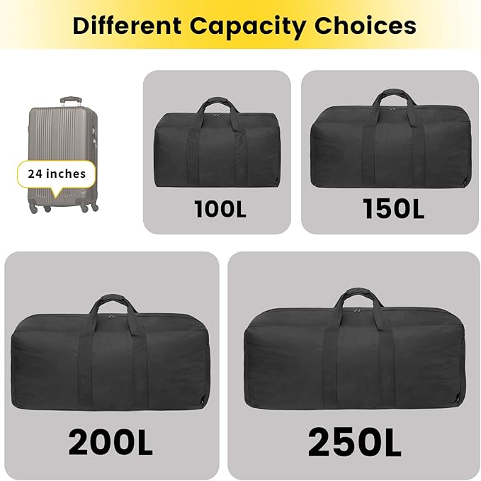 Vorspack Extra Large Duffle Bag for Travel - 100L Duffel Bag for Men Gear Bag for Storage Foldable Weekender Bag for Overnight Camping - Black