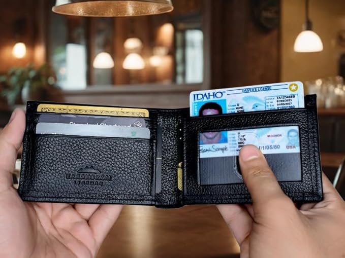 KARAKORAM LEATHER Artisan Made Premium Cowhide Leather Slim BiFold Wallet for Men | RFID Blocking Front Pocket Everyday Carry | Fits 12-14 Cards with 2 External Quick Access Slots (Midnight Black)