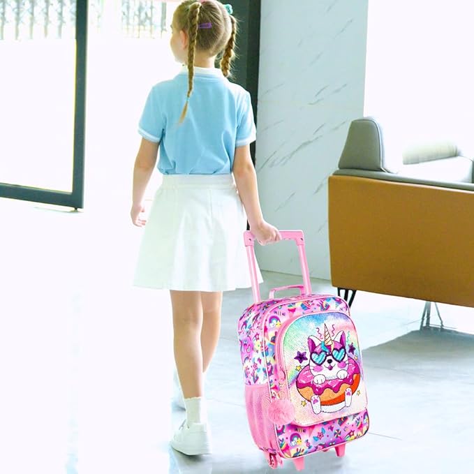 Kids Luggage for Girls, Cute Cat Rolling Suitcase Wheels for Children Toddler