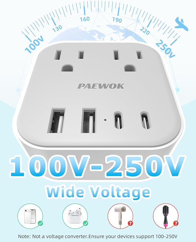 European Travel Plug Adapter Set, 8-in-1 Travel Adapter with 4 Outlets, 4 USB Ports (2 USB C), US to UK/EU Universal Travel Adapter, International Power Adapter with Type G/E/F/C Detachable Plugs