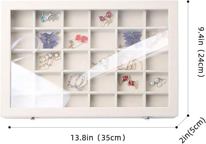Stratalife Jewelry Organizer Stackable Earring Organizer Tray with Lid Jewelry Storage Tray for Earring Necklace Drawer Display Idea for Mom from Daughter (30 Grids)