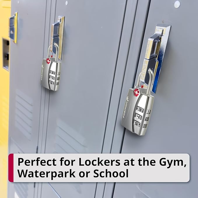 Fosmon TSA Approved Locks for Luggage. Suitcase Locks with Open Alert Indicator, 3 Digit Combination Padlock with Alloy Body for Travel, Backpack Zipper Anti Theft, Locker, Gym- Silver 2 Pack