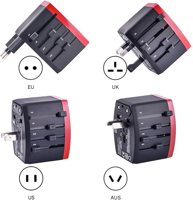 Travel Adapter Power Adapter Wall Residential Universal Ground Travel Outlet Adapter(Red)